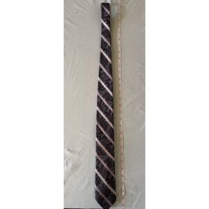 Men's 100% Silk Necktie Paisley Stripe Black Purple Handmade 57"